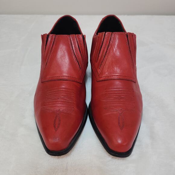 Vintage Victorian Gothic Blood Red Pointed Toe Ankle Boots 6.5 Western Romantic - Picture 4 of 11